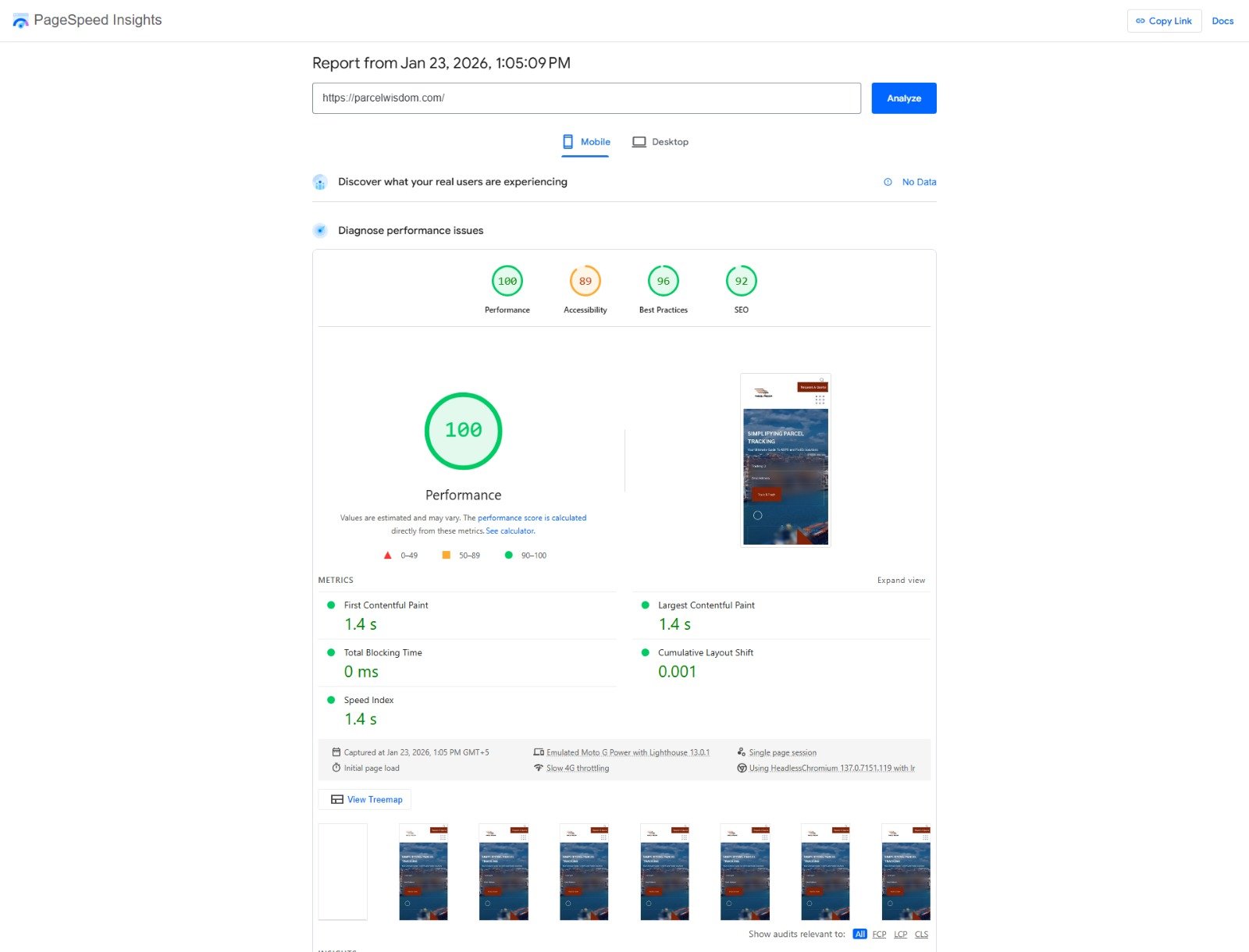 ParcelWisdom Performance & Homepage Improvement project evidence